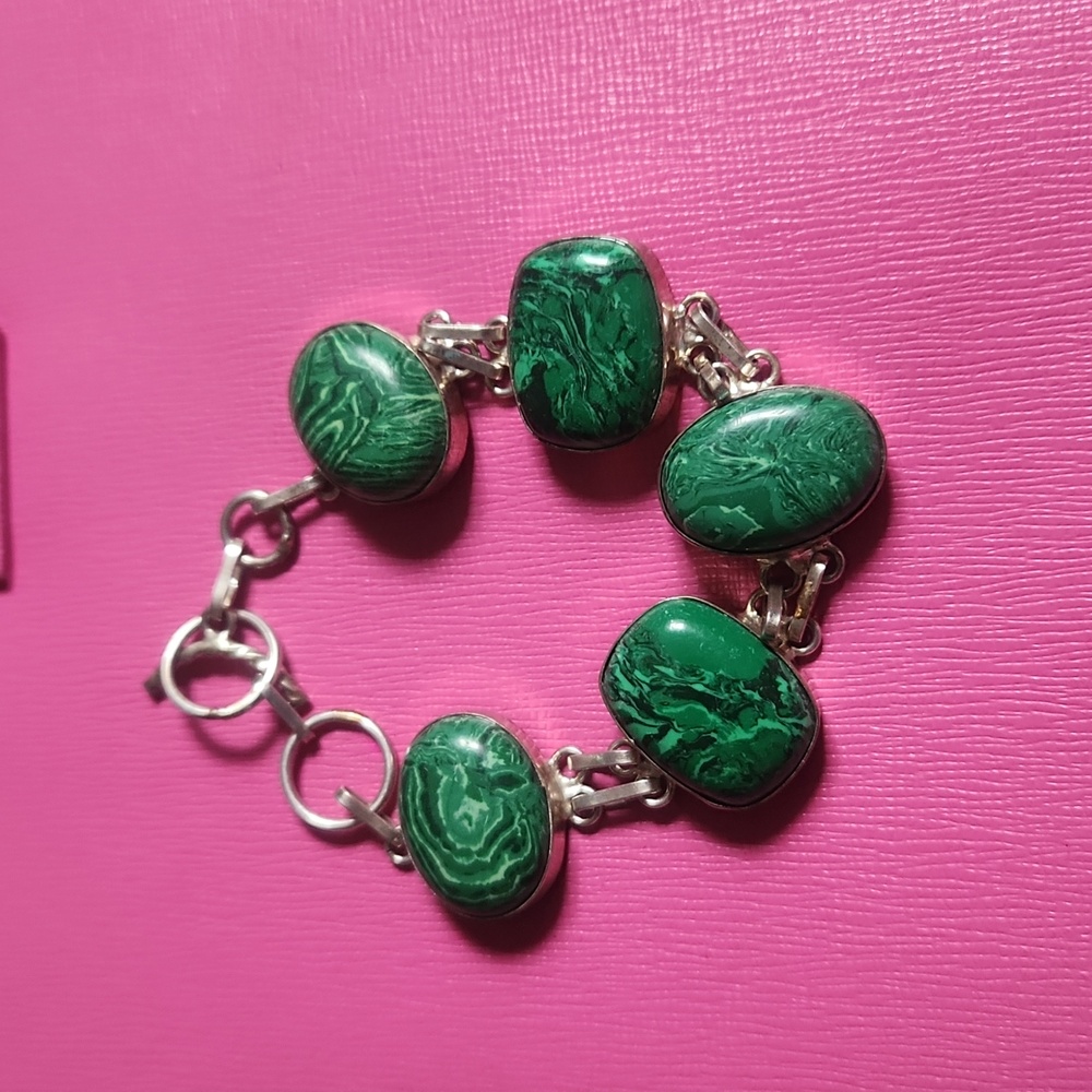 Sterling silver Malachite  stone bracelet